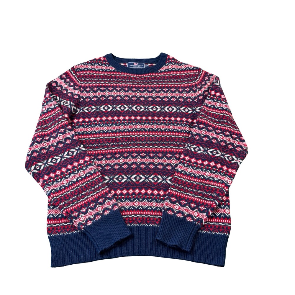 Vineyard Vines Red Blue Fair Isle Aplaca Blend Wool Crewneck Mens XS